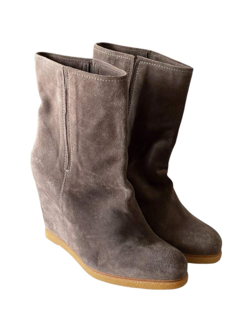 new Stuart Weitzman 𖦹 Bootscout Wedge Heel Ankle Boot 𖦹 Dark Taupe Suede 𖦹 10 - Picture 11 of 16
